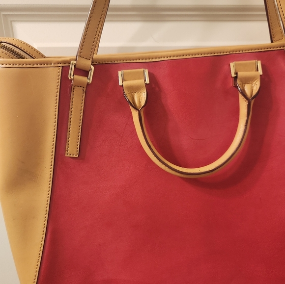 Antonio Melani Color Block Shoulder Bag Purse Tan Pink Large  #O - Picture 6 of 15